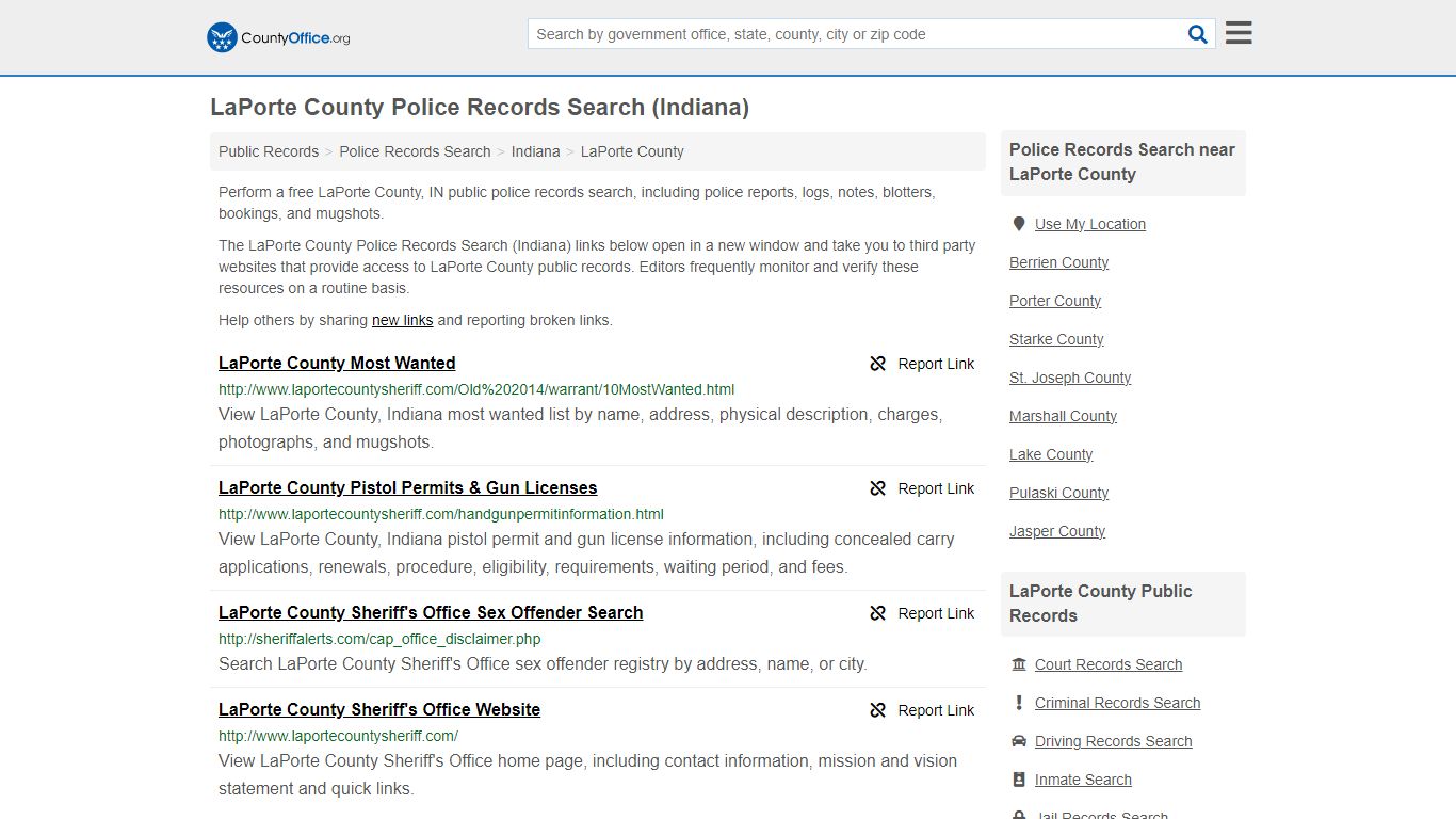 LaPorte County Police Records Search (Indiana) - County Office