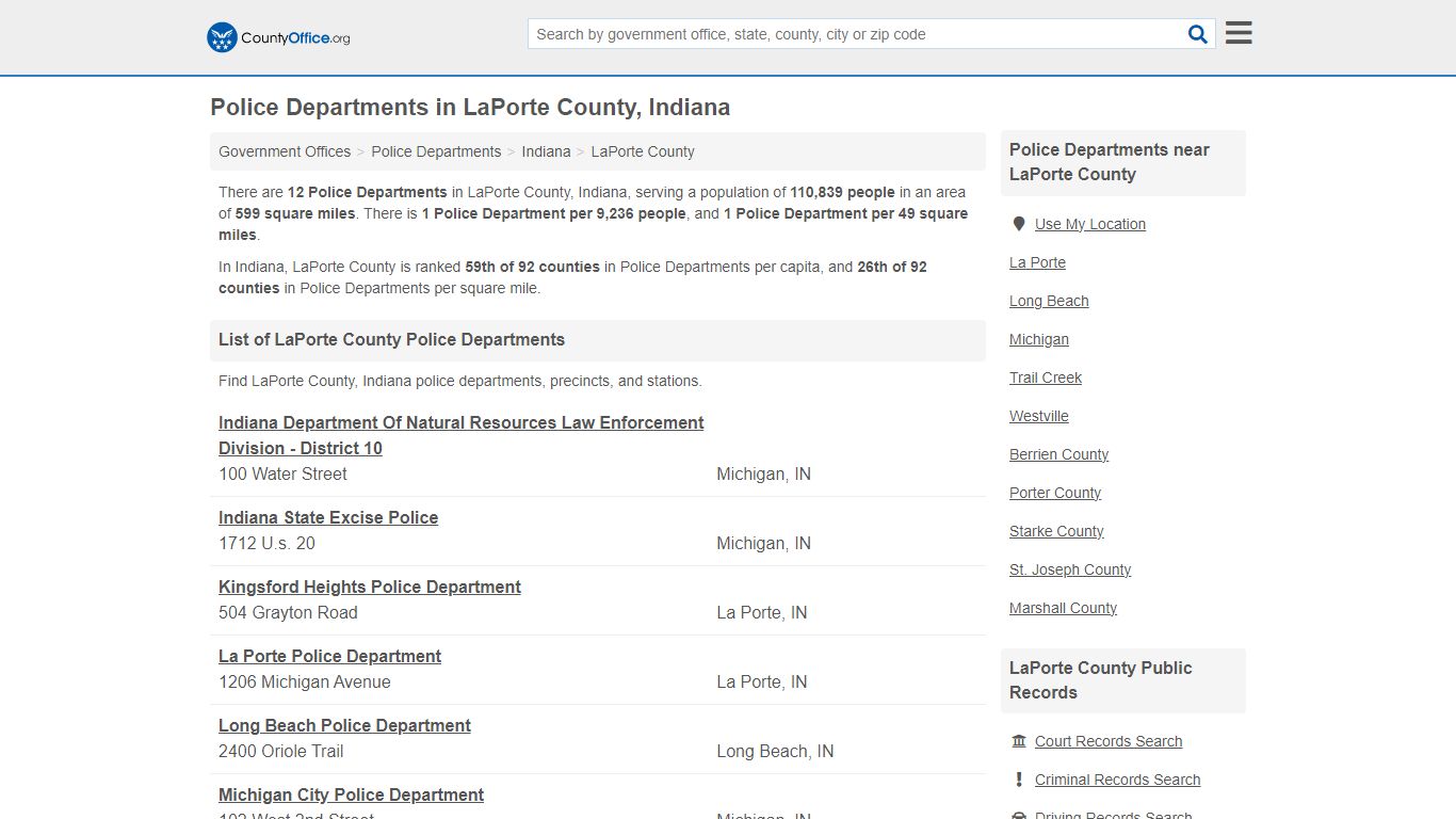 Police Departments - LaPorte County, IN (Arrest Records & Police Logs)